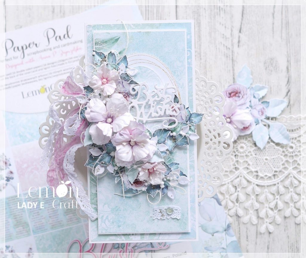 kartka handmade z kwiatami papiery lemoncraft blush